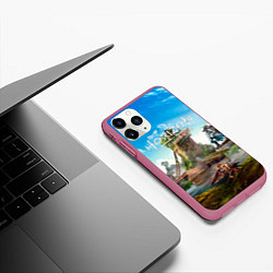 Чехол iPhone 11 Pro матовый Horizon Forbidden West - разрушенный мост, цвет: 3D-малиновый — фото 2