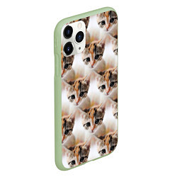 Чехол iPhone 11 Pro матовый Маленький котенок паттерн, цвет: 3D-салатовый — фото 2