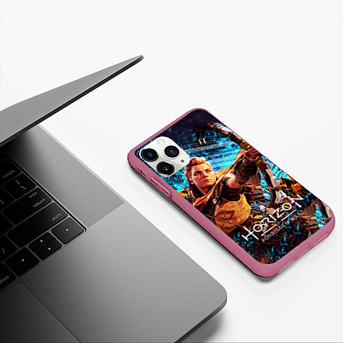 Чехол iPhone 11 Pro матовый Horizon Forbidden West - Элой арт / 3D-Малиновый – фото 3