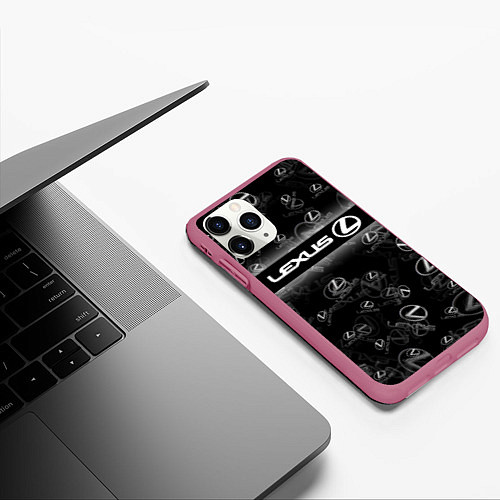 Чехол iPhone 11 Pro матовый LEXUS SPORT PATTERN / 3D-Малиновый – фото 3