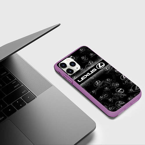Чехол iPhone 11 Pro матовый LEXUS SPORT PATTERN / 3D-Фиолетовый – фото 3