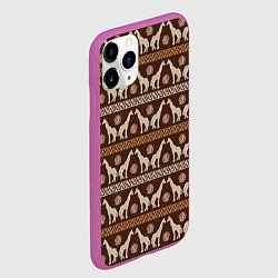 Чехол iPhone 11 Pro матовый Жирафы Африка паттерн, цвет: 3D-фиолетовый — фото 2