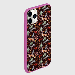Чехол iPhone 11 Pro матовый Лесная лисичка паттерн, цвет: 3D-фиолетовый — фото 2