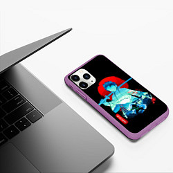 Чехол iPhone 11 Pro матовый Танджиро Комадо Силуэт Клинок рассекающий демонов, цвет: 3D-фиолетовый — фото 2