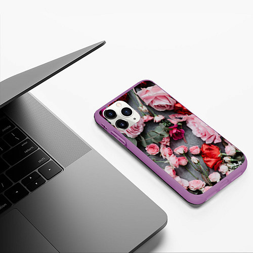 Чехол iPhone 11 Pro матовый Цветочное полотно / 3D-Фиолетовый – фото 3