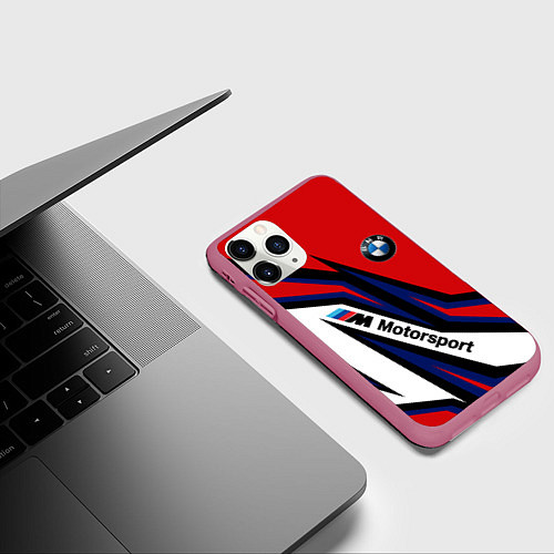 Чехол iPhone 11 Pro матовый БМВ МОТОСПОРТ BMW MOTOSPORT / 3D-Малиновый – фото 3