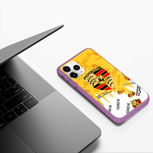 Чехол iPhone 11 Pro матовый Porsche порше паттерн / 3D-Фиолетовый – фото 3