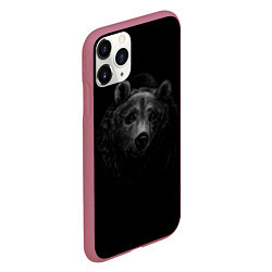 Чехол iPhone 11 Pro матовый Голова хищного медведя, цвет: 3D-малиновый — фото 2