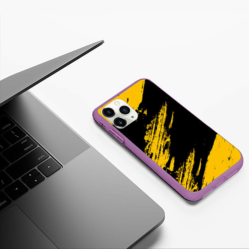 Чехол iPhone 11 Pro матовый BLACK AND YELLOW GRUNGE ГРАНЖ / 3D-Фиолетовый – фото 3