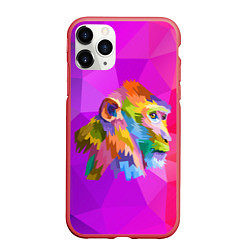 Чехол iPhone 11 Pro матовый Цветная обезьяна Color monkey, цвет: 3D-красный