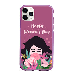 Чехол iPhone 11 Pro матовый Happy Womens Day, цвет: 3D-фиолетовый