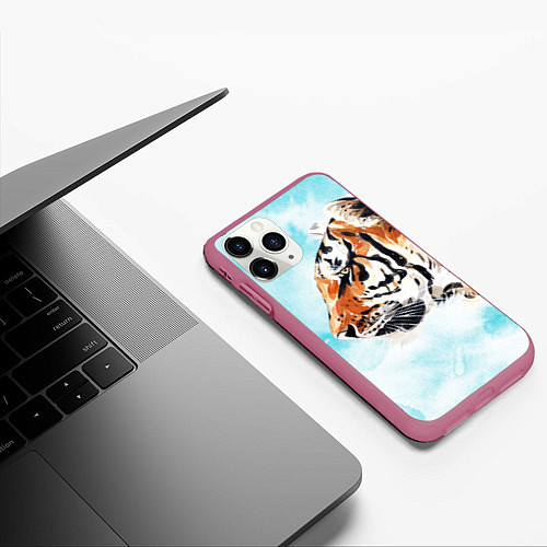 Чехол iPhone 11 Pro матовый Tiger paints / 3D-Малиновый – фото 3