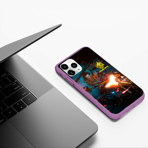 Чехол iPhone 11 Pro матовый Cyberpunk 2077 Night city / 3D-Фиолетовый – фото 3