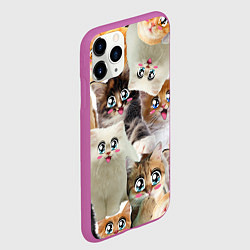 Чехол iPhone 11 Pro матовый Много кошек с большими анимэ глазами, цвет: 3D-фиолетовый — фото 2