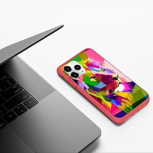 Чехол iPhone 11 Pro матовый Lion abstraction / 3D-Красный – фото 3