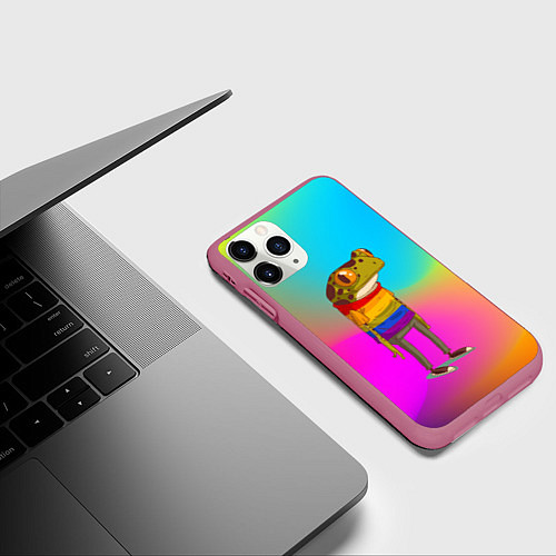 Чехол iPhone 11 Pro матовый Радужная лягушка Rainbow Frog / 3D-Малиновый – фото 3