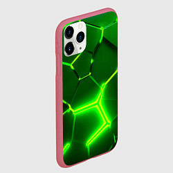 Чехол iPhone 11 Pro матовый 3D ПЛИТЫ НЕОН NEON GREEN HEXAGON РАЗЛОМ, цвет: 3D-малиновый — фото 2