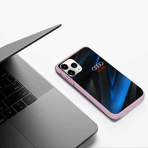 Чехол iPhone 11 Pro матовый AUDI NEON STRIPES GEOMETRY LINE / 3D-Розовый – фото 3