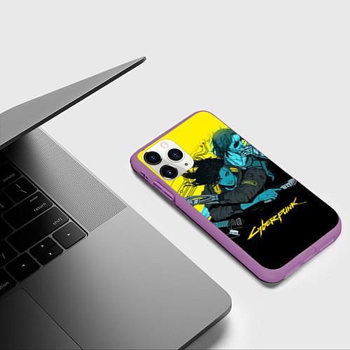 Чехол iPhone 11 Pro матовый Ви и Джонни Cyberpunk 2077 Vi johnny / 3D-Фиолетовый – фото 3