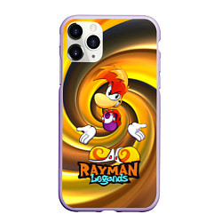 Чехол iPhone 11 Pro матовый Rayman Legends на фоне желтой спирали, цвет: 3D-светло-сиреневый