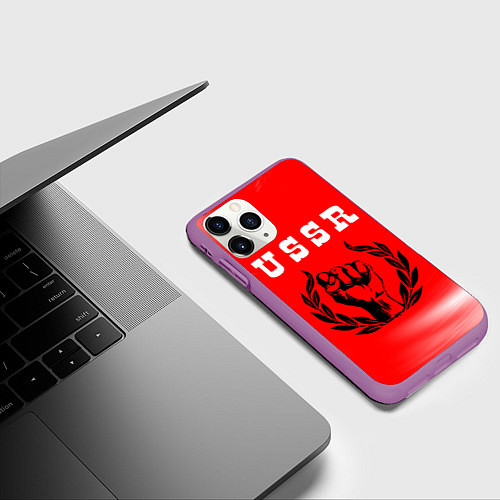 Чехол iPhone 11 Pro матовый USSR - КУЛАК Космос / 3D-Фиолетовый – фото 3