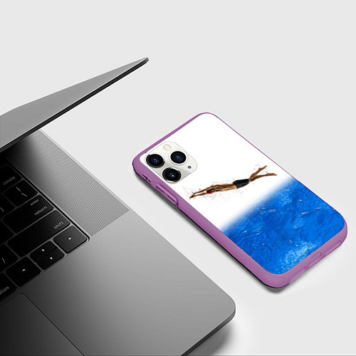 Чехол iPhone 11 Pro матовый Спортивное плавание Aqua sport / 3D-Фиолетовый – фото 3