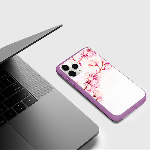 Чехол iPhone 11 Pro матовый Распустившаяся весна / 3D-Фиолетовый – фото 3