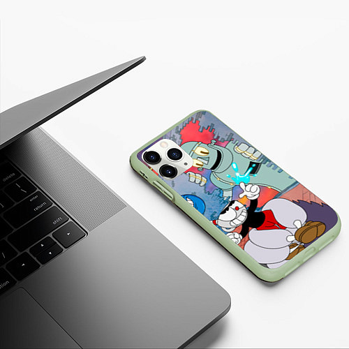 Чехол iPhone 11 Pro матовый Борьба с боссами Cuphead / 3D-Салатовый – фото 3