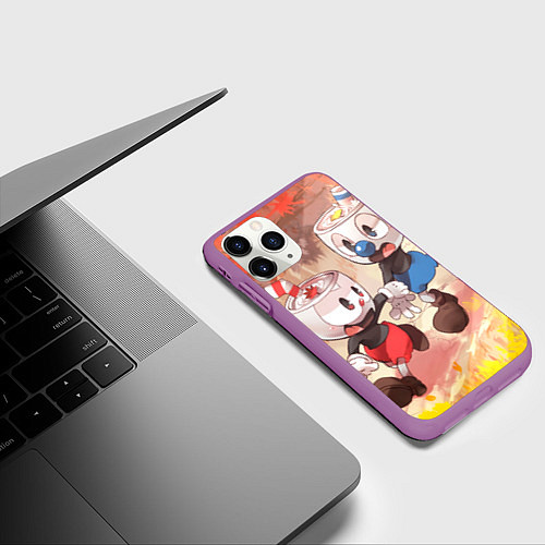 Чехол iPhone 11 Pro матовый Осенняя Прогулка Чашек Cuphead / 3D-Фиолетовый – фото 3
