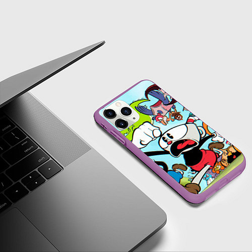 Чехол iPhone 11 Pro матовый Побег От Боссов Магман Cuphead / 3D-Фиолетовый – фото 3