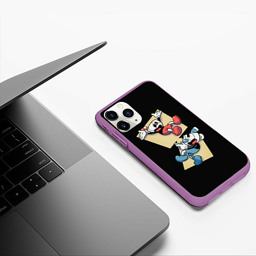 Чехол iPhone 11 Pro матовый Две веселые чашки Cuphead / 3D-Фиолетовый – фото 3