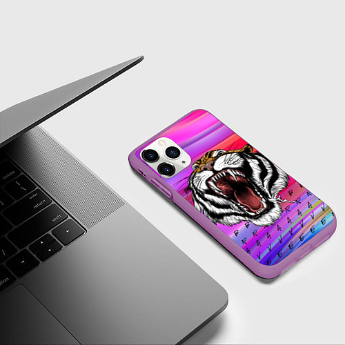 Чехол iPhone 11 Pro матовый Brave tiger / 3D-Фиолетовый – фото 3
