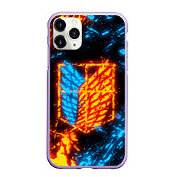 Чехол iPhone 11 Pro матовый АТАКА ТИТАНОВ БИТВА ОГНЕЙ ATTACK ON TITAN FIRE, цвет: 3D-светло-сиреневый