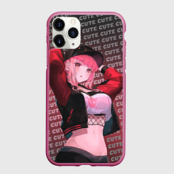 Чехол iPhone 11 Pro матовый Милая аниме девушка в кепке, цвет: 3D-малиновый
