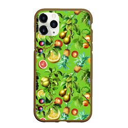 Чехол iPhone 11 Pro матовый Сочные фрукты паттерн, цвет: 3D-коричневый