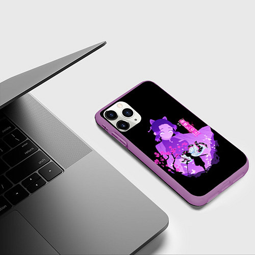 Чехол iPhone 11 Pro матовый Шинобу Кочо силуэт Клинок рассекающего демонов / 3D-Фиолетовый – фото 3