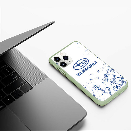 Чехол iPhone 11 Pro матовый Subaru брызги / 3D-Салатовый – фото 3