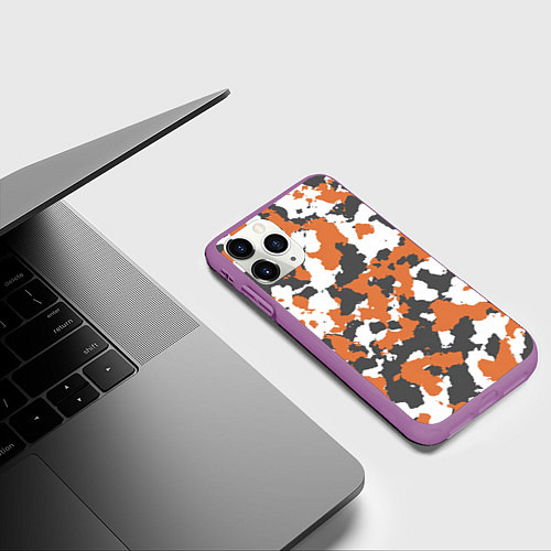 Чехол iPhone 11 Pro матовый Orange Camo / 3D-Фиолетовый – фото 3