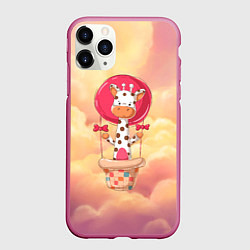 Чехол iPhone 11 Pro матовый Жираф на воздушном шаре, цвет: 3D-малиновый