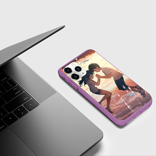 Чехол iPhone 11 Pro матовый Хина и Ходака / 3D-Фиолетовый – фото 3