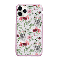 Чехол iPhone 11 Pro матовый Ламы и цветы, цвет: 3D-розовый