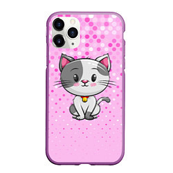 Чехол iPhone 11 Pro матовый Котик с серым пятном, цвет: 3D-фиолетовый