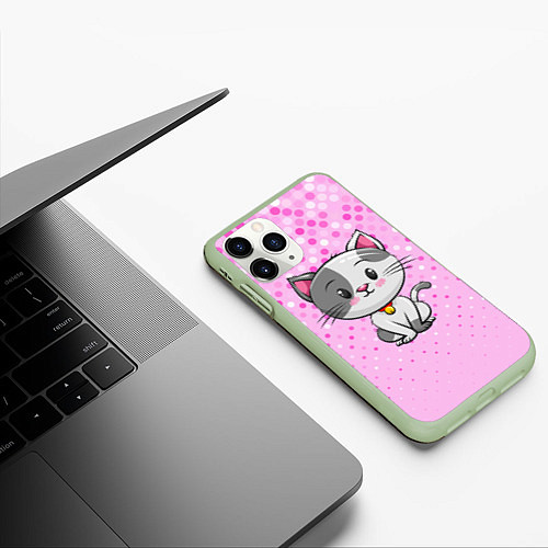 Чехол iPhone 11 Pro матовый Котик с серым пятном / 3D-Салатовый – фото 3