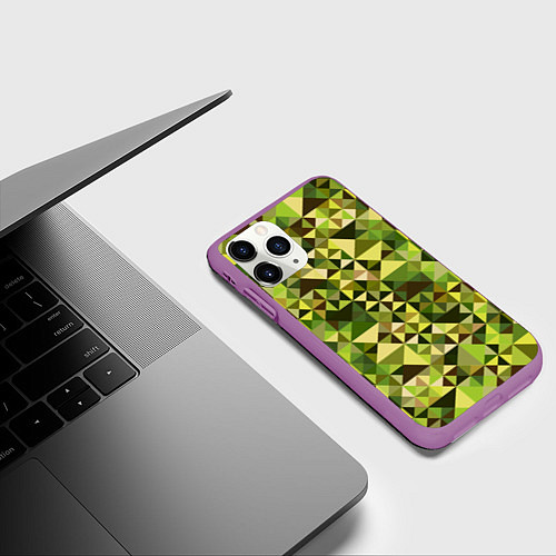 Чехол iPhone 11 Pro матовый Камуфляж Призма - лес / 3D-Фиолетовый – фото 3