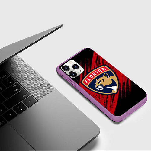 Чехол iPhone 11 Pro матовый Florida Panthers, Флорида Пантерз, NHL / 3D-Фиолетовый – фото 3