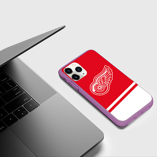 Чехол iPhone 11 Pro матовый Detroit Red Wings, Детройт Ред Уингз Диагональные / 3D-Фиолетовый – фото 3