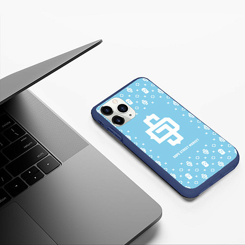 Чехол iPhone 11 Pro матовый Узор Sky Blue Dope Street Market / 3D-Тёмно-синий – фото 3