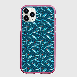 Чехол iPhone 11 Pro матовый Воблеры рыбки, цвет: 3D-малиновый