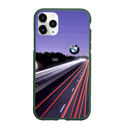 Чехол iPhone 11 Pro матовый BMW Ночная трасса, цвет: 3D-темно-зеленый