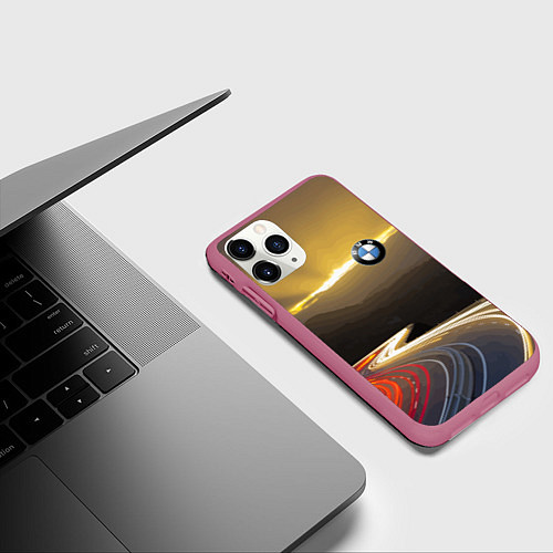 Чехол iPhone 11 Pro матовый BMW Night route / 3D-Малиновый – фото 3